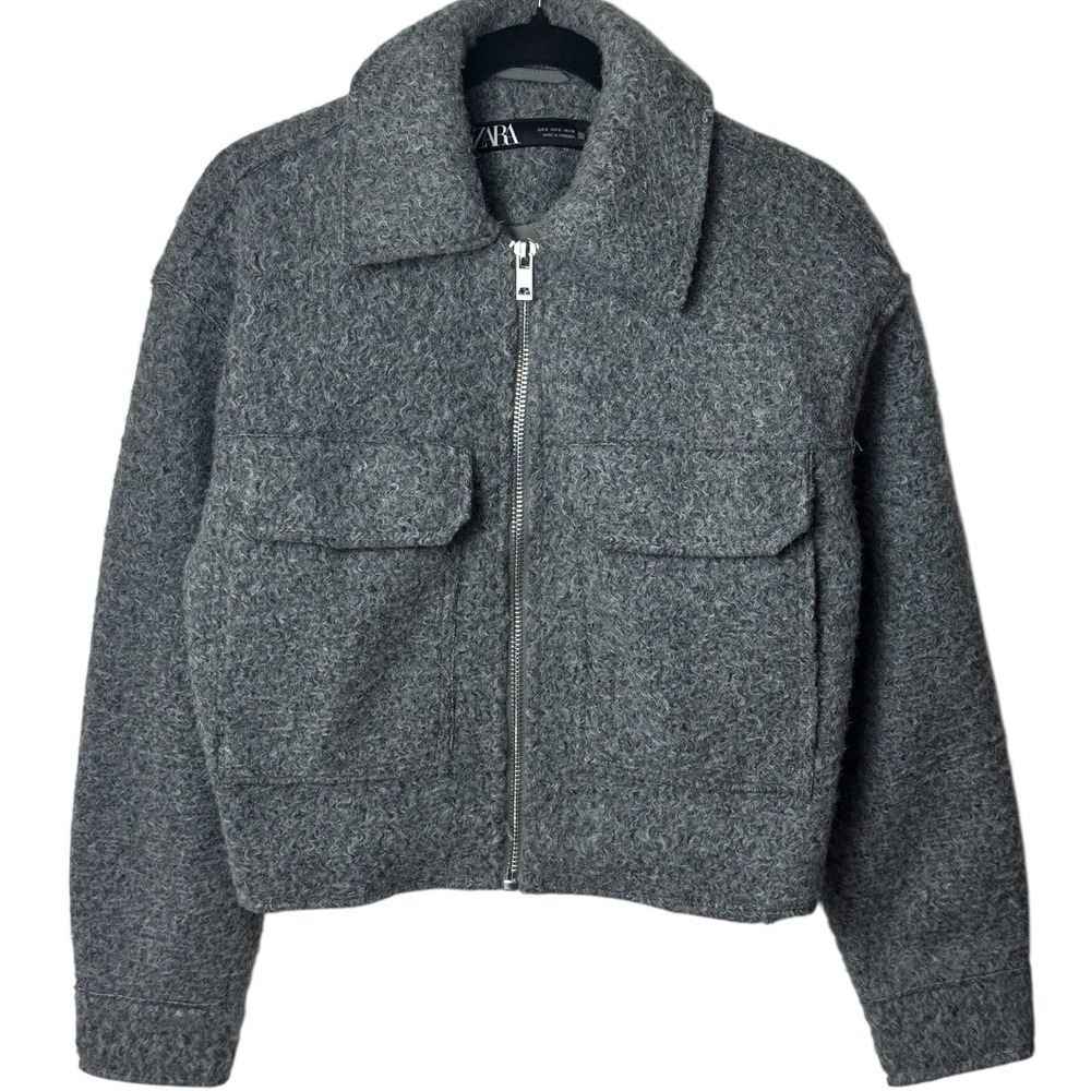 Zara Boucle Cropped Winter Jacket Gray Quiet Luxury Capsule Old Money S - Picture 2 of 10